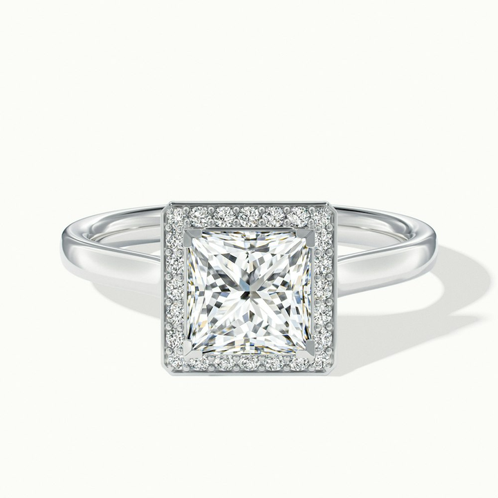 Kelly 2.5 Carat Princess Cut Halo Pave Lab Grown Engagement Ring in 18k White Gold