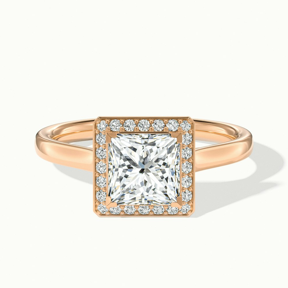 Fiona 4 Carat Princess Cut Halo Pave Moissanite Diamond Ring in 18k Rose Gold