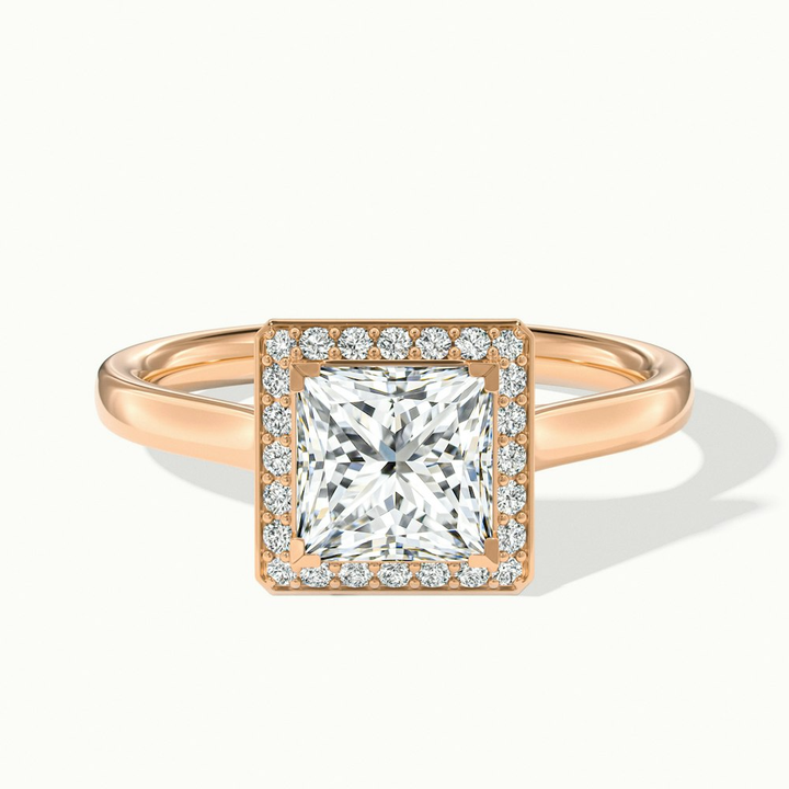 Fiona 4 Carat Princess Cut Halo Pave Moissanite Diamond Ring in 18k Rose Gold