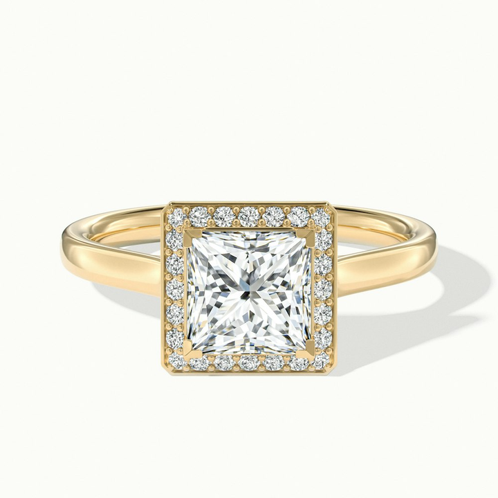 Fiona 1.5 Carat Princess Cut Halo Pave Moissanite Diamond Ring in 14k Yellow Gold