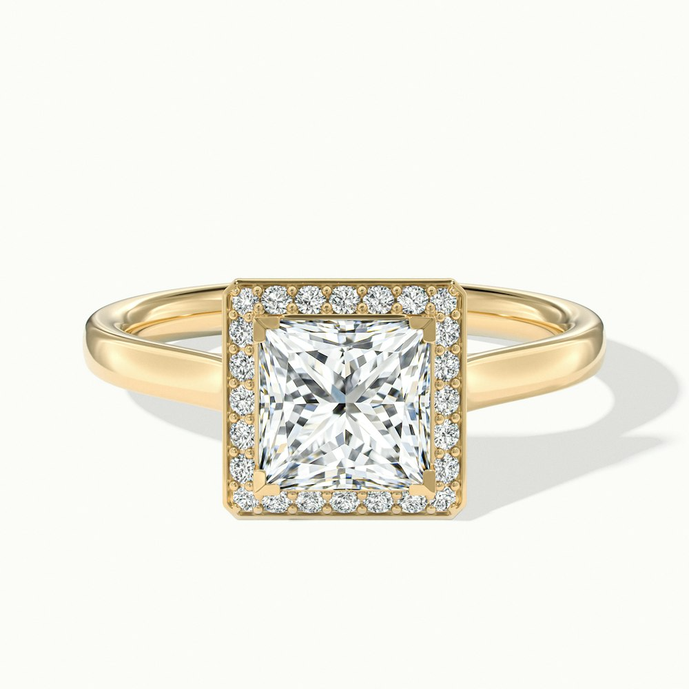 Fiona 5 Carat Princess Cut Halo Pave Moissanite Diamond Ring in 18k Yellow Gold