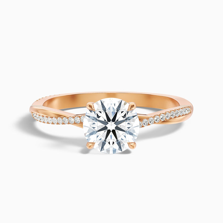 Elle 5 Carat Round Cut Side Stone Twisted Pave Lab Grown Engagement Ring in 14k Rose Gold - Front View