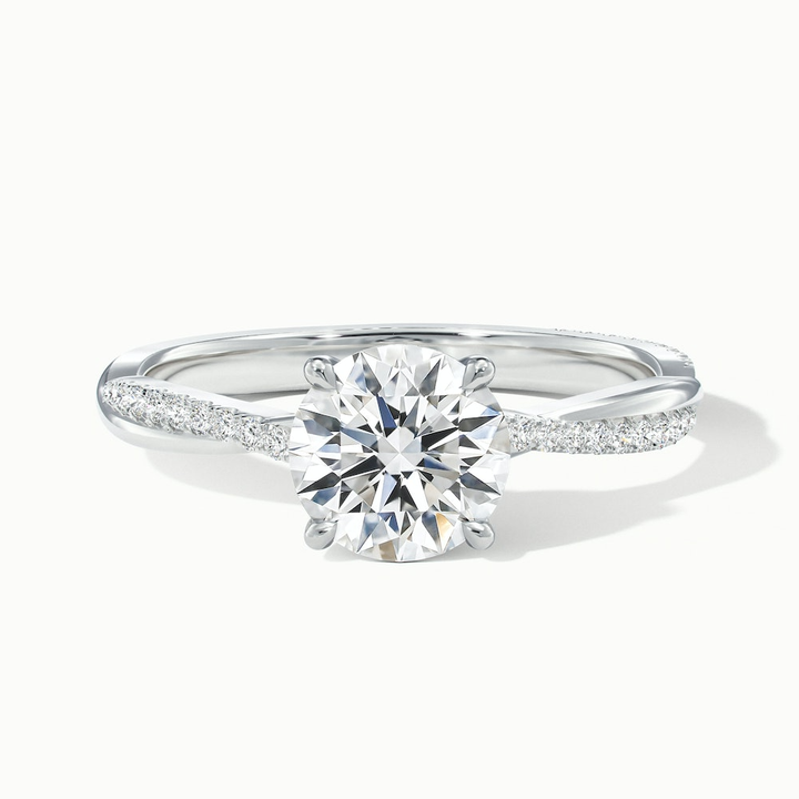 Elle 3.5 Carat Round Cut Solitaire Scallop Lab Grown Engagement Ring in 14k White Gold