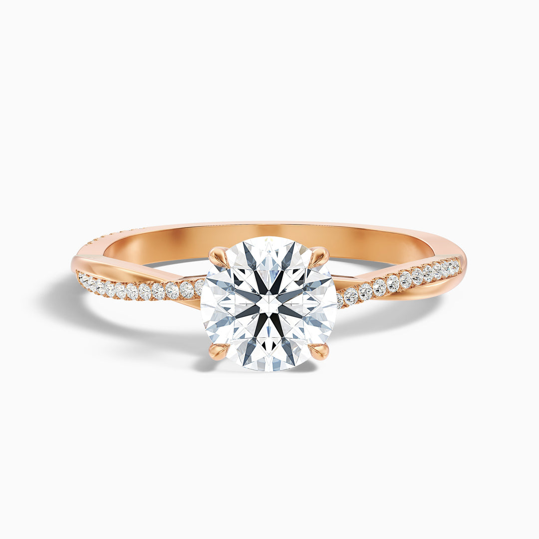 Amy 5.5 Carat Round Cut Side Stone Twisted Pave Moissanite Diamond Ring - Front View
