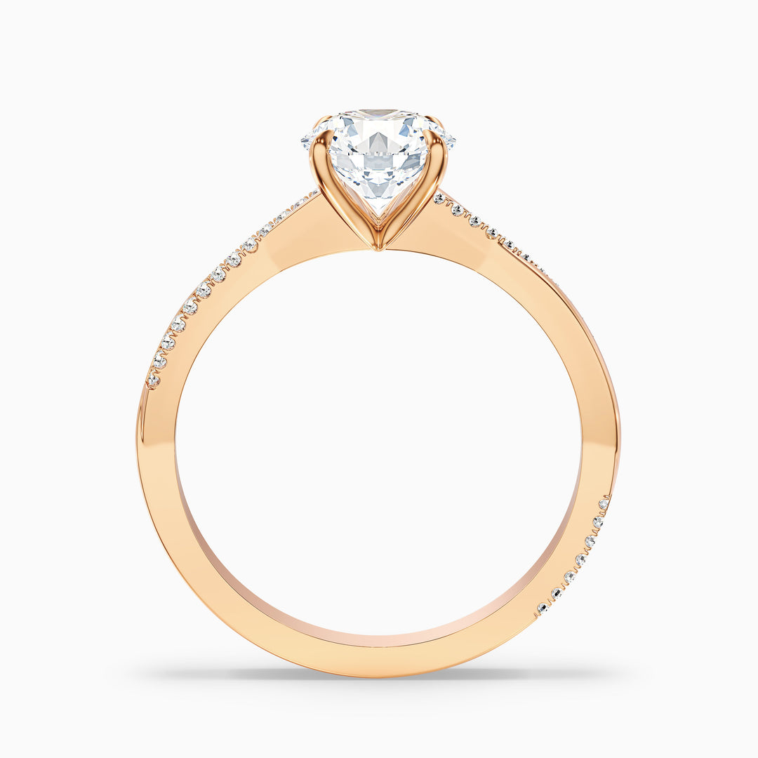 Elle 1.5 Carat Round Cut Side Stone Twisted Pave Lab Grown Engagement Ring in 14k Yellow Gold - Side View