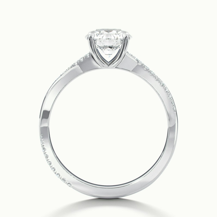 Elle 3.5 Carat Round Cut Solitaire Scallop Lab Grown Engagement Ring in 18k White Gold