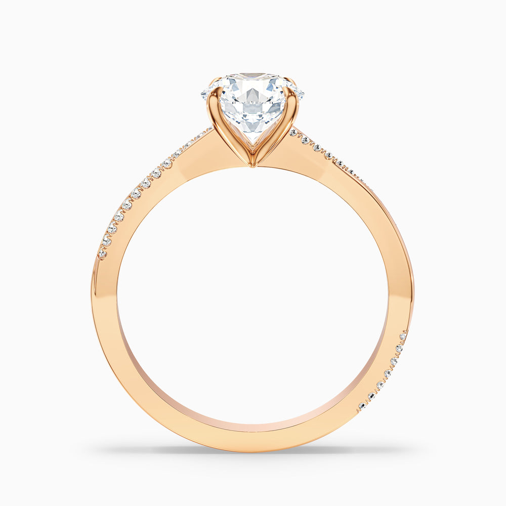 Elle 2.5 Carat Round Cut Side Stone Twisted Pave Lab Grown Engagement Ring in 14k Rose Gold - Side View