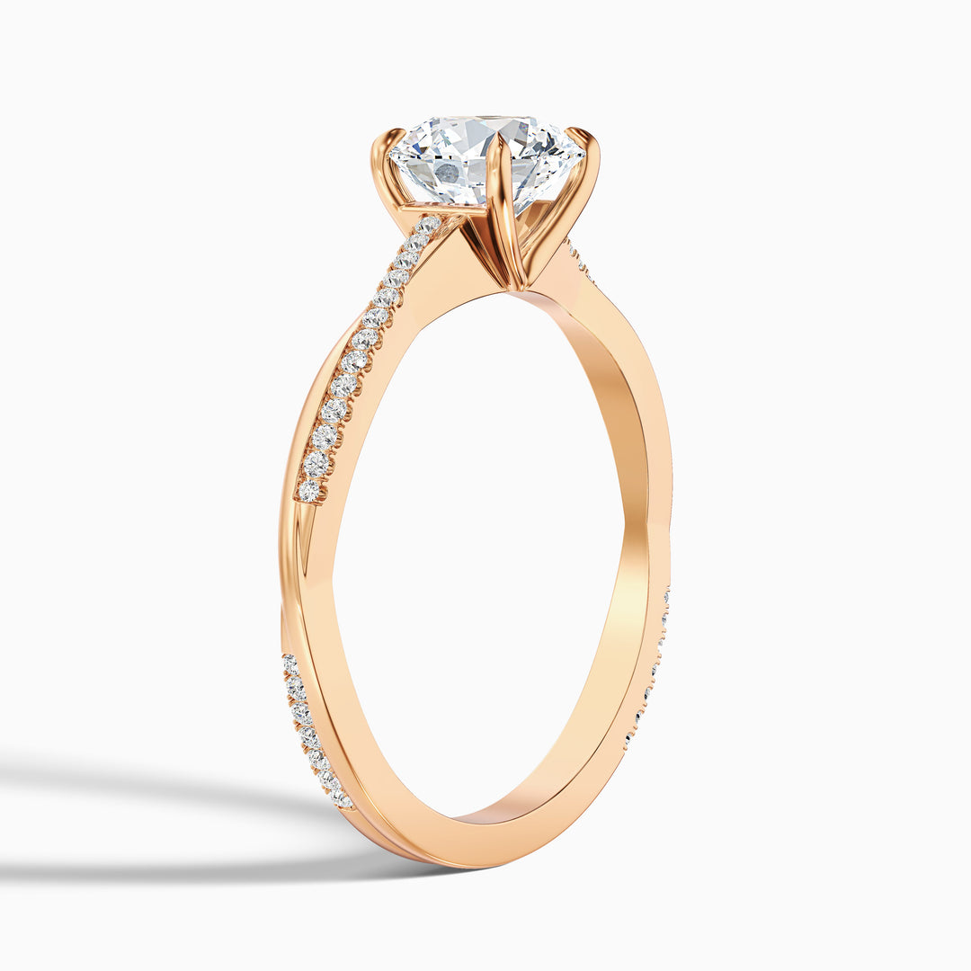 Amy 3 Carat Round Cut Side Stone Twisted Pave Moissanite Diamond Ring - Detail View