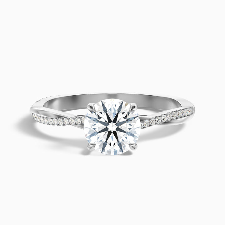 Elle 1.5 Carat Round Cut Side Stone Twisted Pave Lab Grown Engagement Ring in 10k White Gold - Front View