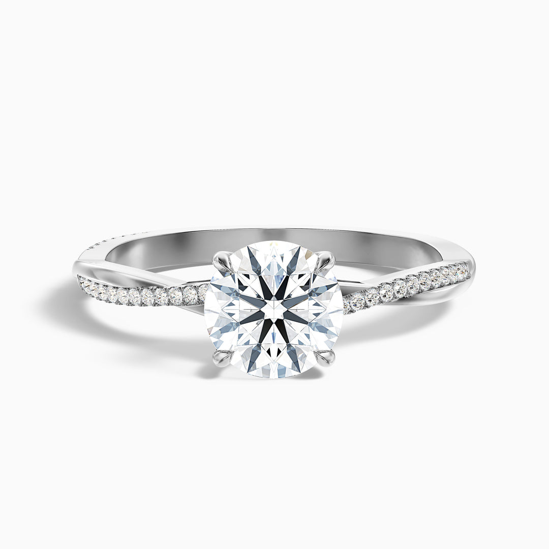 Amy 2 Carat Round Cut Side Stone Twisted Pave Moissanite Diamond Ring - Front View