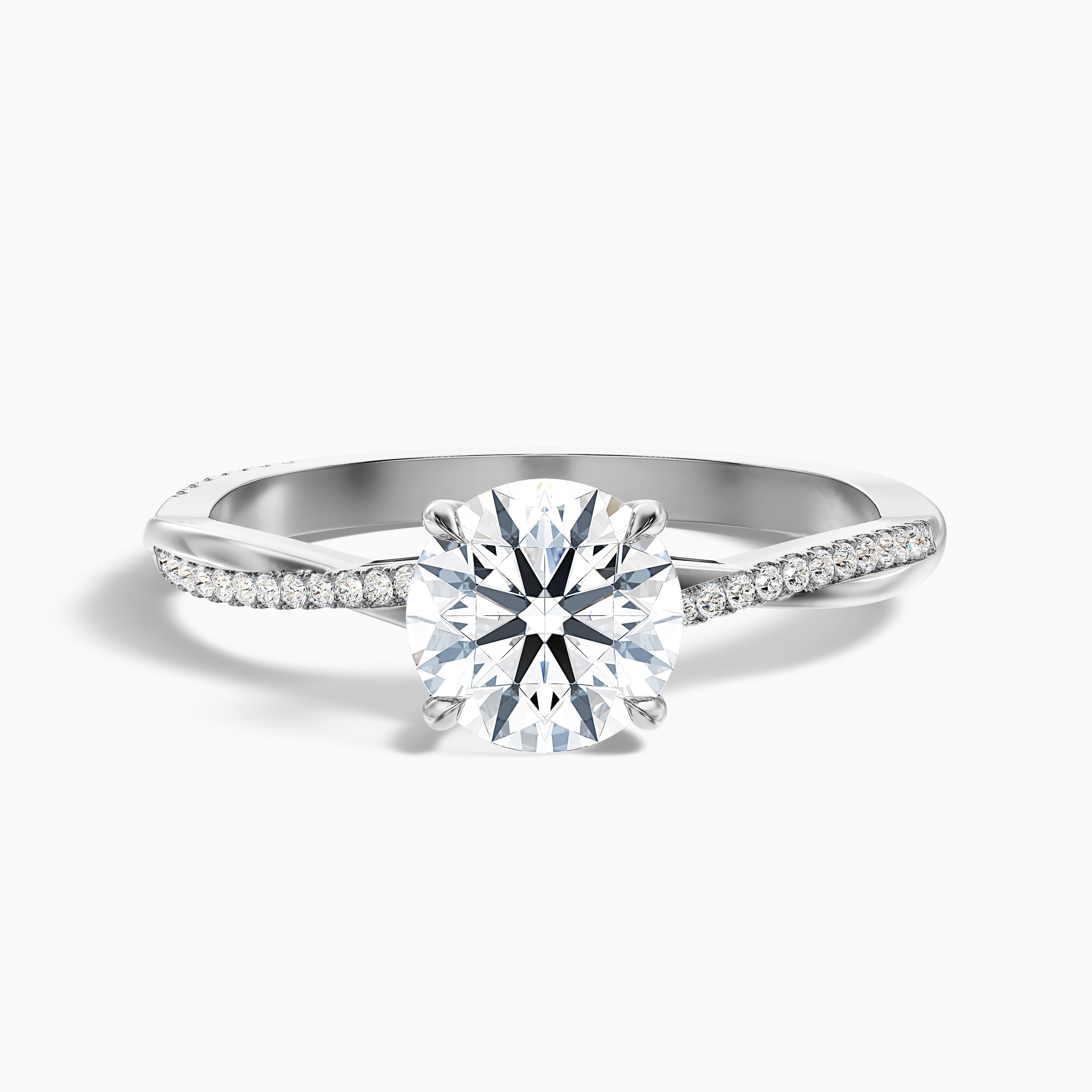 Elle 1 Carat Round Cut Side Stone Twisted Pave Lab Grown Engagement Ring in 10k White Gold