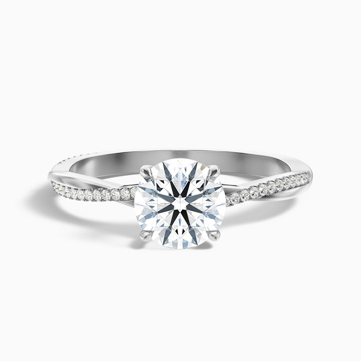 Amy 4.5 Carat Round Cut Side Stone Twisted Pave Moissanite Diamond Ring - Front View