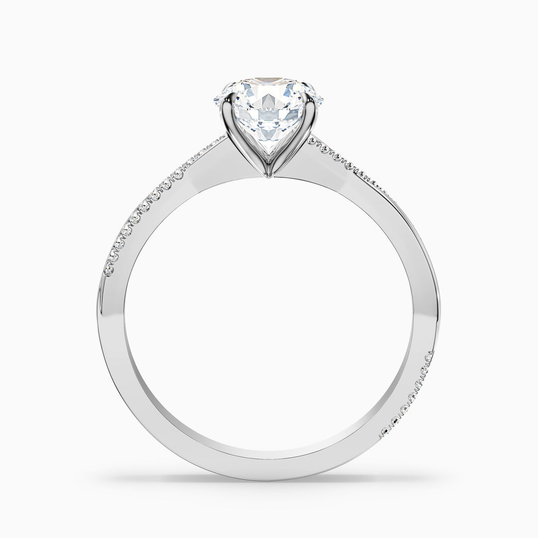 Amy 5 Carat Round Cut Side Stone Twisted Pave Moissanite Diamond Ring - Side View