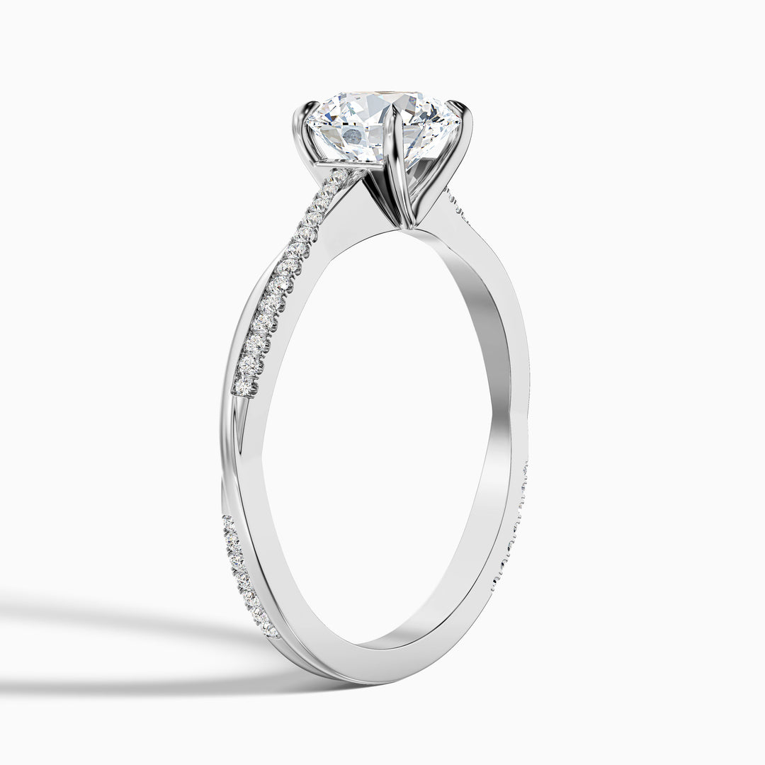 Elle 3 Carat Round Cut Side Stone Twisted Pave Lab Grown Engagement Ring in Platinum - Detail View