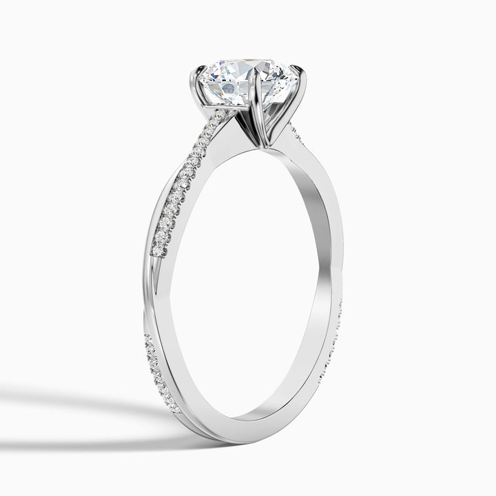 Elle 1 Carat Round Cut Side Stone Twisted Pave Lab Grown Engagement Ring in 14k White Gold - Detail View