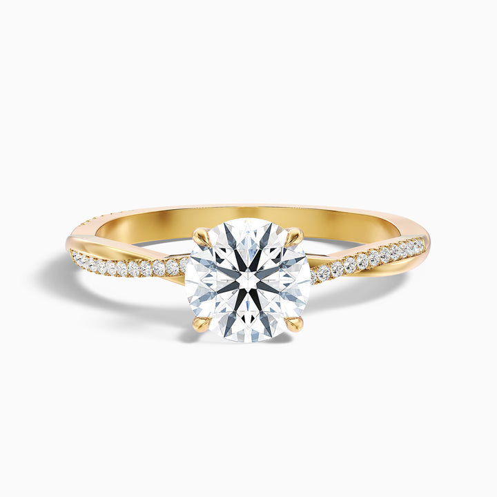 Elle 4 Carat Round Cut Side Stone Twisted Pave Lab Grown Engagement Ring in 18k Yellow Gold - Front View