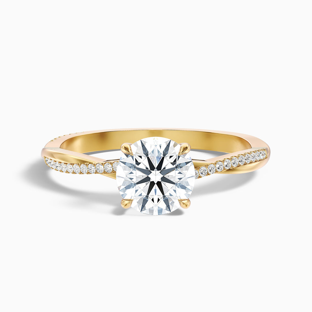 Elle 3 Carat Round Cut Side Stone Twisted Pave Lab Grown Engagement Ring in 10k Yellow Gold - Front View