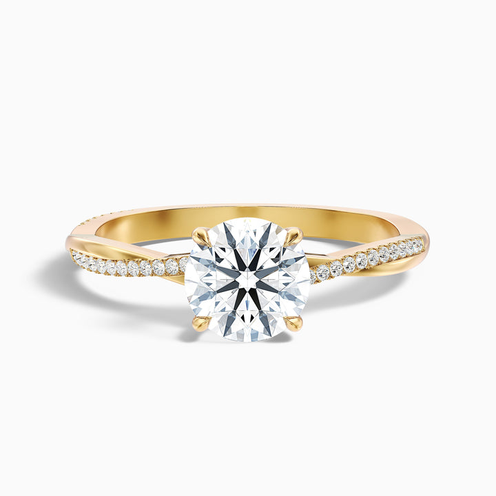 Amy 3.5 Carat Round Cut Side Stone Twisted Pave Moissanite Diamond Ring - Front View