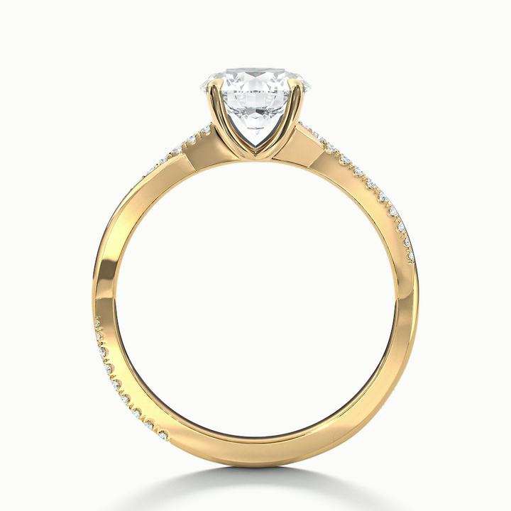 Elle 3 Carat Round Cut Solitaire Scallop Lab Grown Engagement Ring in 14k Yellow Gold