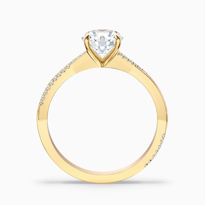 Elle 3 Carat Round Cut Side Stone Twisted Pave Lab Grown Engagement Ring in 18k Yellow Gold - Side View