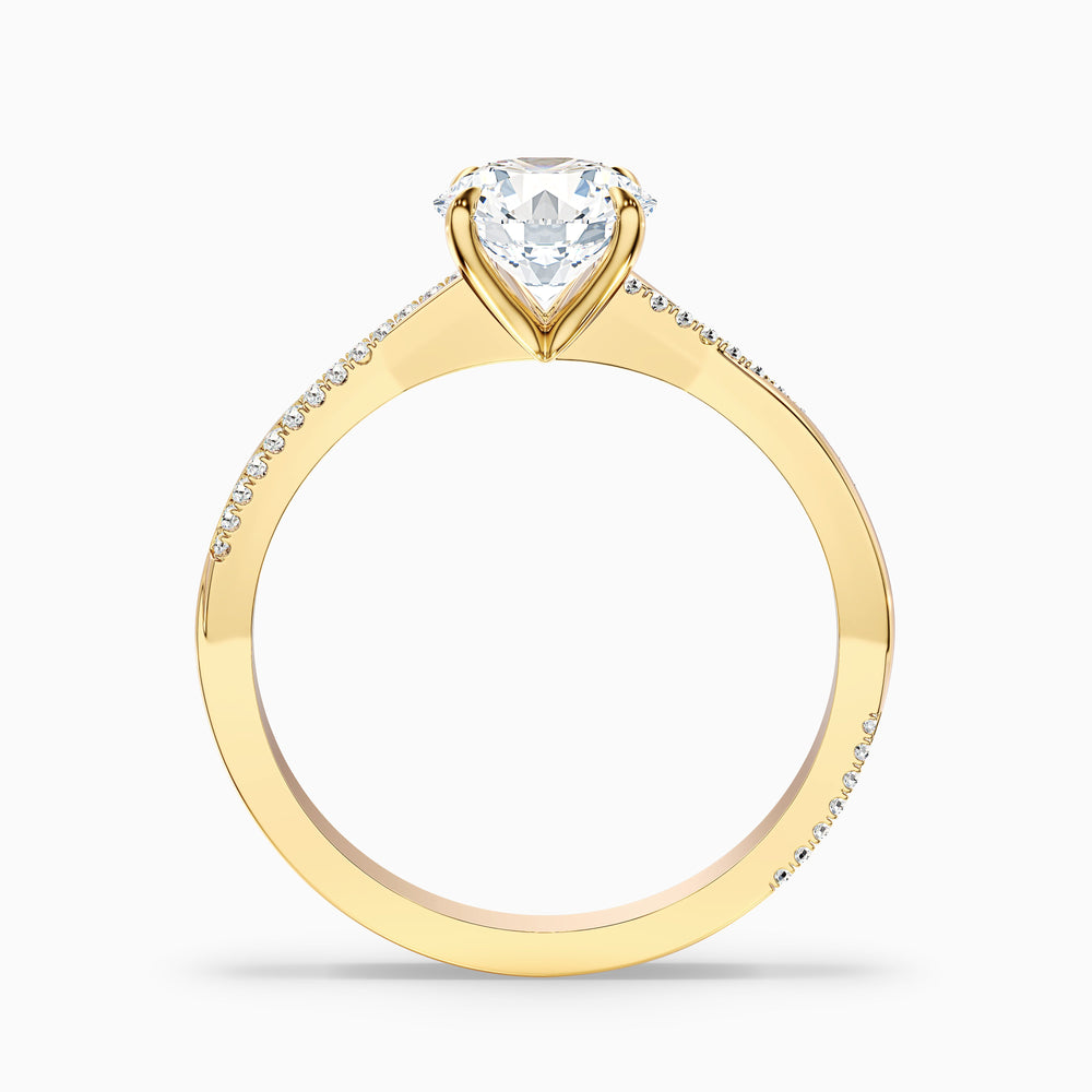 Elle 2 Carat Round Cut Side Stone Twisted Pave Lab Grown Engagement Ring in 14k Yellow Gold - Side View