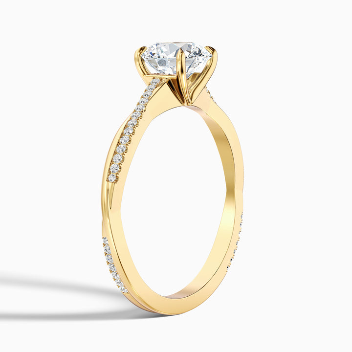 Elle 4.5 Carat Round Cut Side Stone Twisted Pave Lab Grown Engagement Ring in 14k Yellow Gold - Detail View