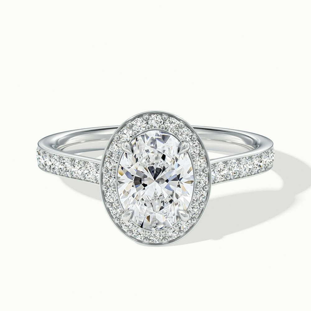 Emily 3.5 Carat Oval Halo Pave Moissanite Diamond Ring in 10k White Gold