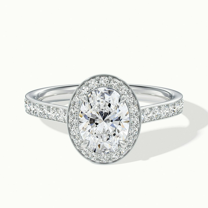 Emily 2 Carat Oval Halo Pave Moissanite Diamond Ring in 18k White Gold