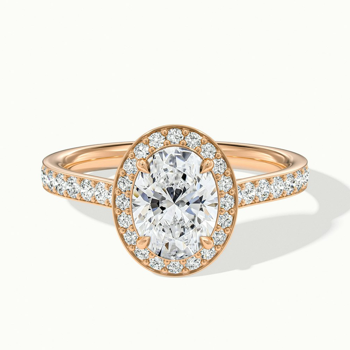 Erin 4 Carat Oval Halo Pave Lab Grown Engagement Ring in 10k Rose Gold