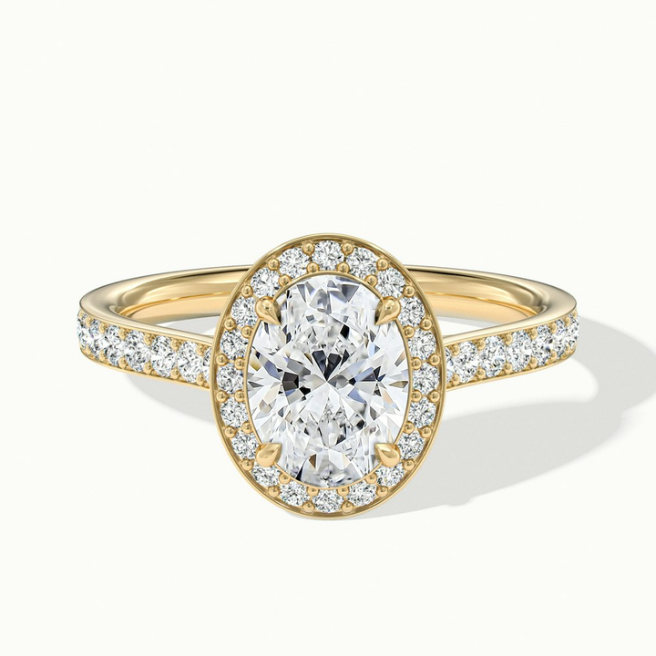 Emily 1.5 Carat Oval Halo Pave Moissanite Diamond Ring in 14k Yellow Gold