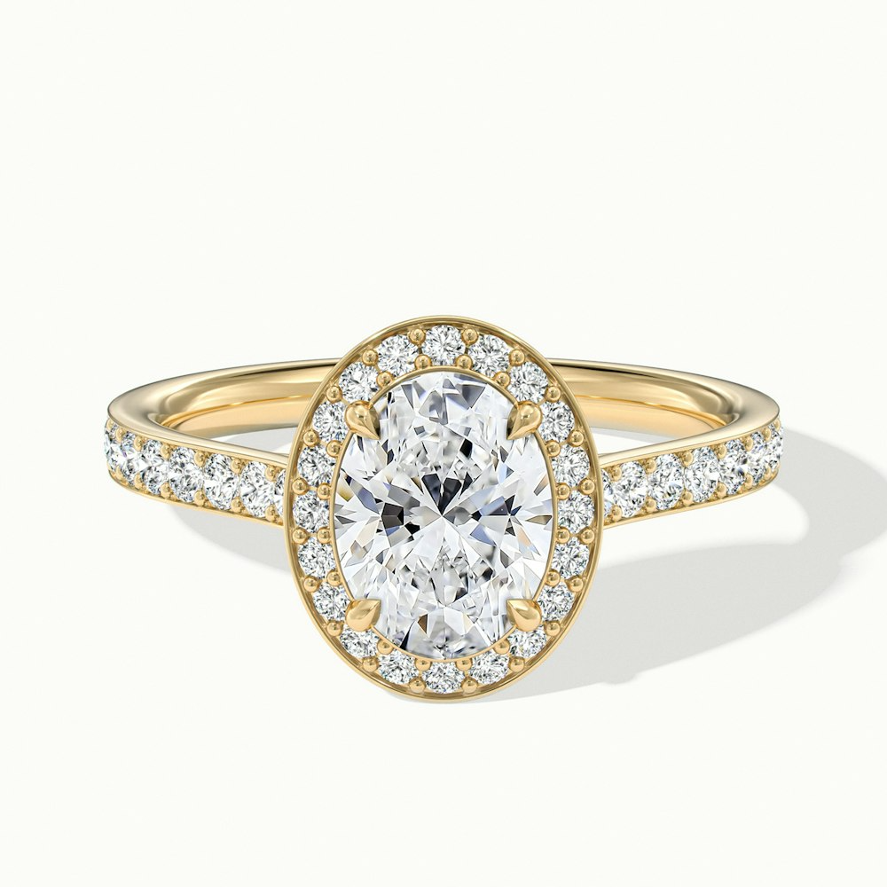 Emily 4.5 Carat Oval Halo Pave Moissanite Diamond Ring in 14k Yellow Gold