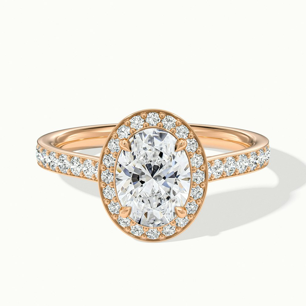 Erin 4 Carat Oval Halo Pave Lab Grown Engagement Ring in 18k Rose Gold