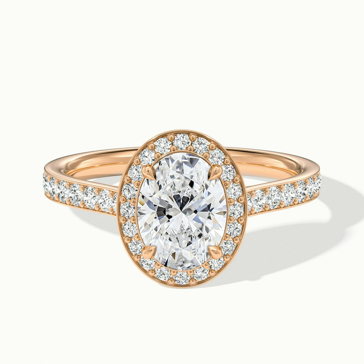 Emily 1 Carat Oval Halo Pave Moissanite Diamond Ring in 14k Rose Gold
