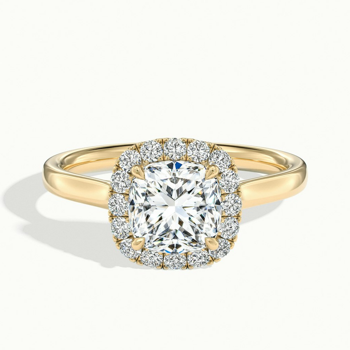 Dina 1 Carat Cushion Cut Halo Moissanite Diamond Ring in 10k Yellow Gold