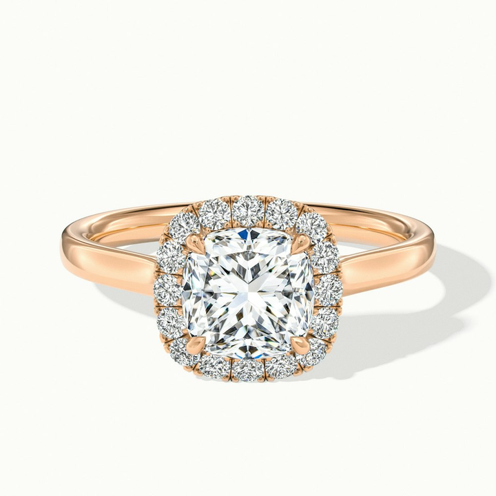 Jeri 4 Carat Cushion Cut Halo Lab Grown Engagement Ring in 18k Rose Gold