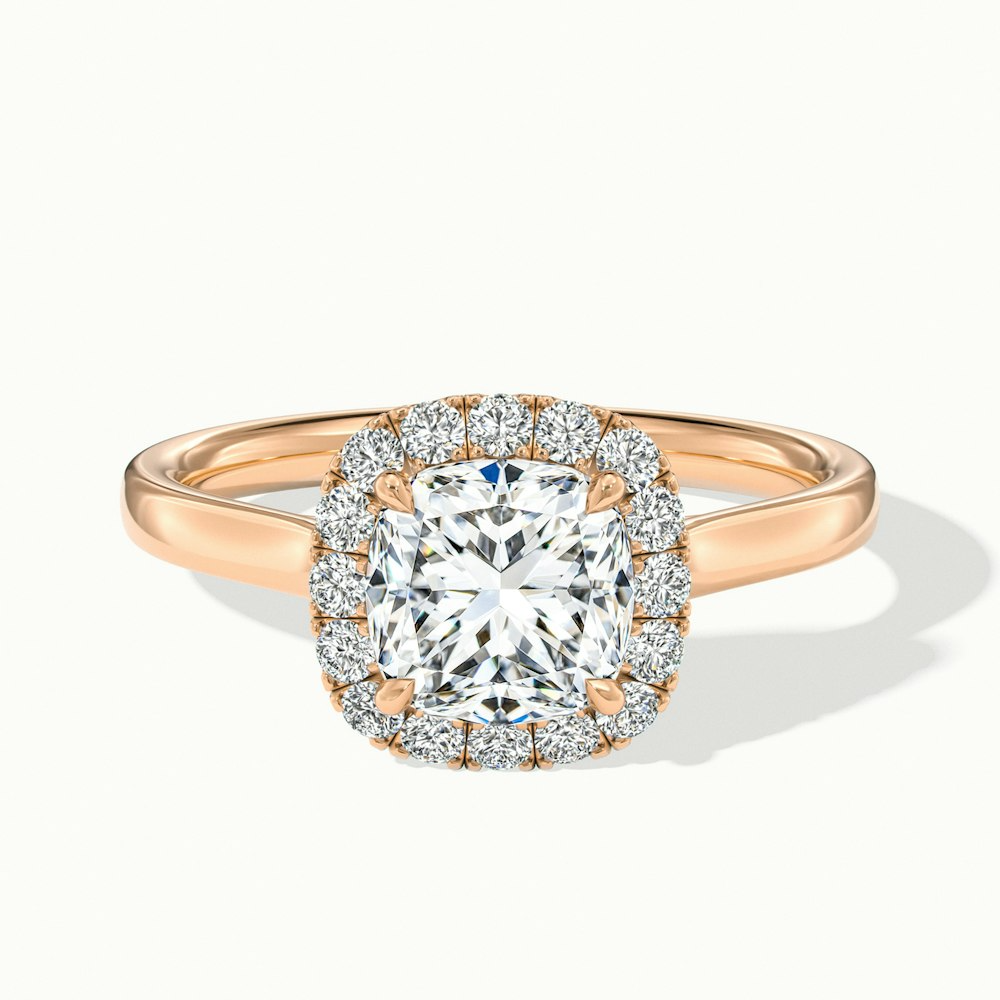 Jeri 3.5 Carat Cushion Cut Halo Lab Grown Engagement Ring in 14k Rose Gold