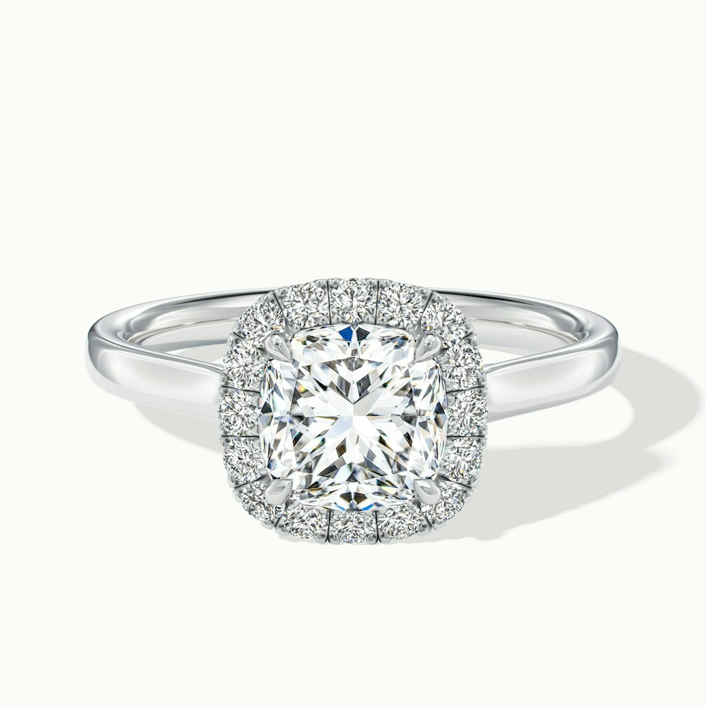 Dina 4.5 Carat Cushion Cut Halo Moissanite Diamond Ring in 18k White Gold