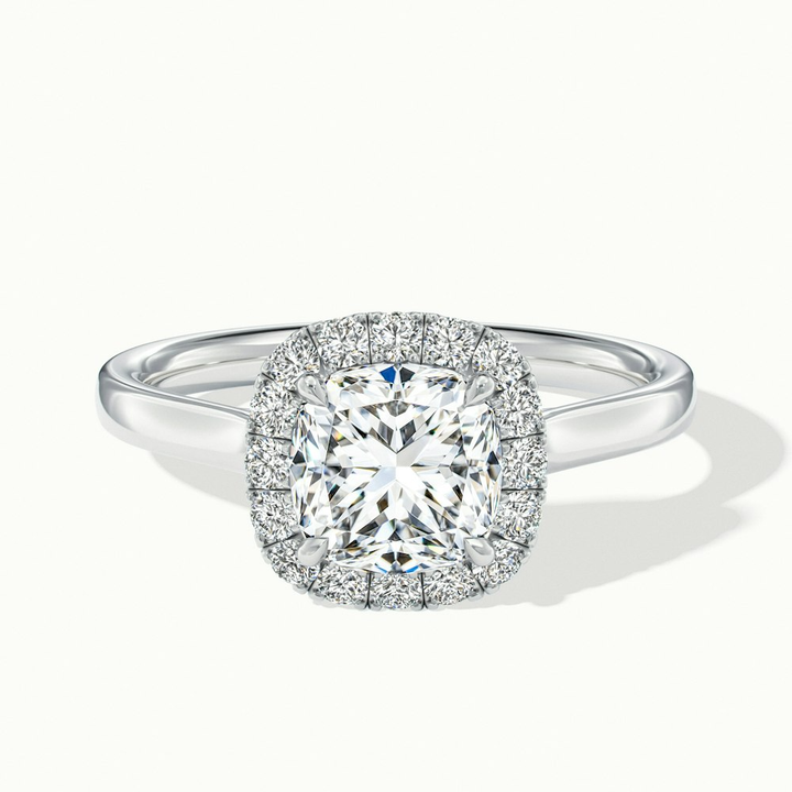 Dina 4 Carat Cushion Cut Halo Moissanite Diamond Ring in Platinum