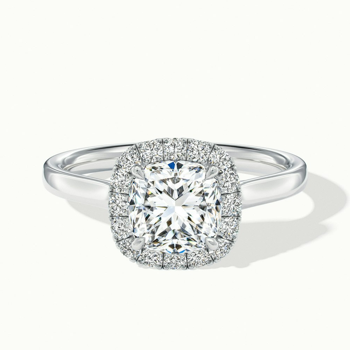 Dina 2 Carat Cushion Cut Halo Moissanite Diamond Ring in 10k White Gold