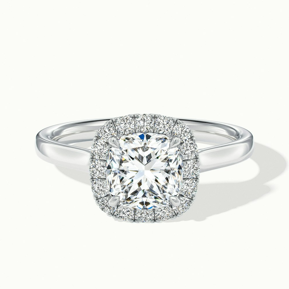 Dina 5 Carat Cushion Cut Halo Moissanite Diamond Ring in 10k White Gold