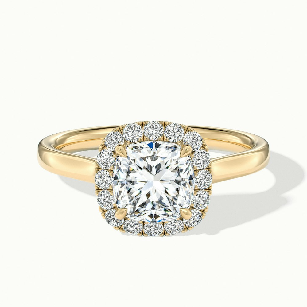 Dina 4.5 Carat Cushion Cut Halo Moissanite Diamond Ring in 18k Yellow Gold