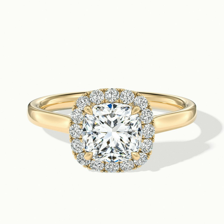 Jeri 4.5 Carat Cushion Cut Halo Lab Grown Engagement Ring in 10k Yellow Gold