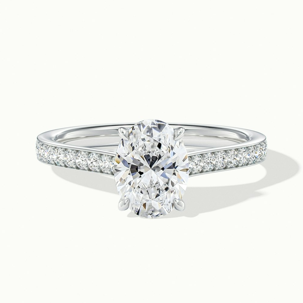 Dallas 5 Carat Oval Cut Solitaire Pave Moissanite Diamond Ring in 14k White Gold