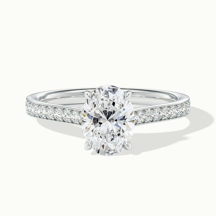 Jessy 1.5 Carat Oval Cut Solitaire Pave Lab Grown Engagement Ring in 10k White Gold