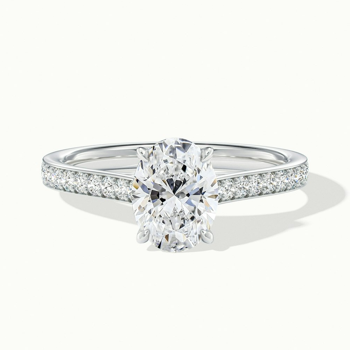 Dallas 2 Carat Oval Cut Solitaire Pave Moissanite Diamond Ring in 14k White Gold