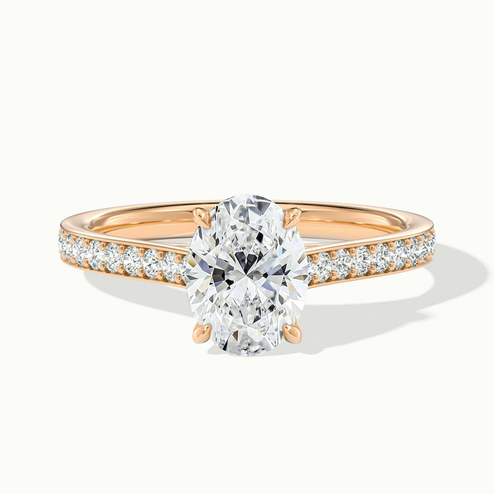 Dallas 1 Carat Oval Cut Solitaire Pave Moissanite Diamond Ring in 10k Rose Gold