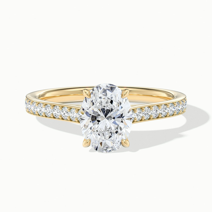 Jessy 1 Carat Oval Cut Solitaire Pave Lab Grown Engagement Ring in 14k Yellow Gold