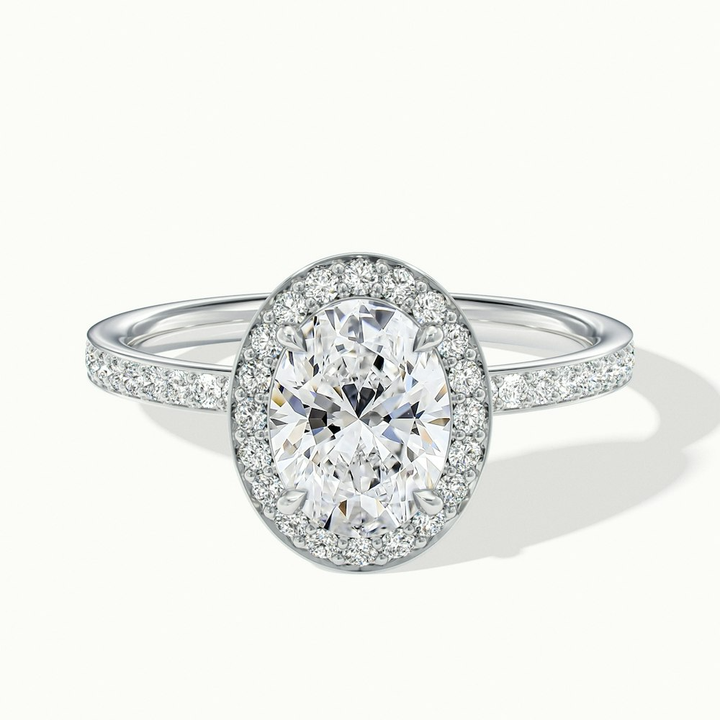 Claudia 2 Carat Oval Halo Pave Moissanite Diamond Ring in 18k White Gold