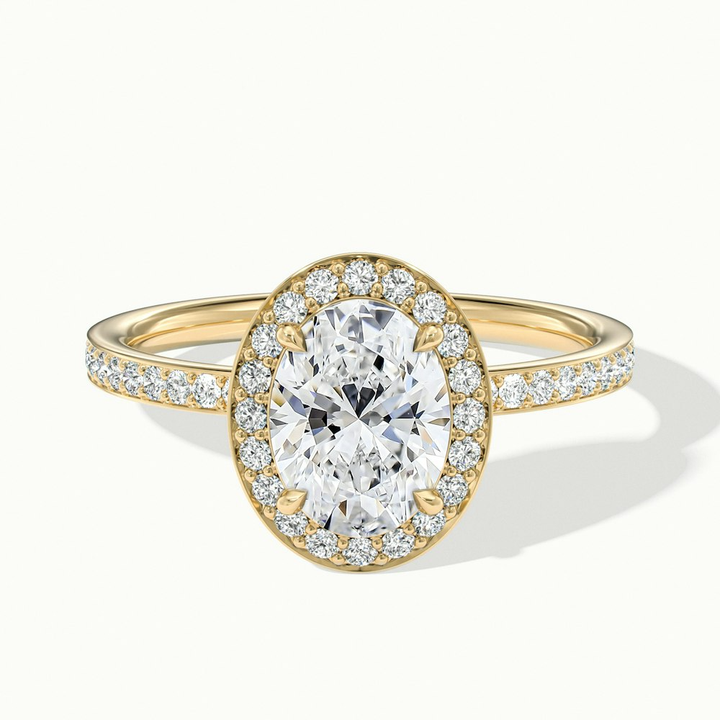 Claudia 3 Carat Oval Halo Pave Moissanite Diamond Ring in 14k Yellow Gold