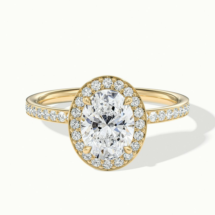 Claudia 2 Carat Oval Halo Pave Moissanite Diamond Ring in 10k Yellow Gold